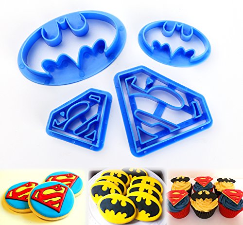 ilauke Superhero Superman Batman Cookie Cutters Mould Set van 4 Biscuit Pastry Fondant Cutters Cake Cupcake Decoreren Gereedschap voor kinderen en volwassenen