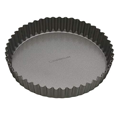 MasterClass KCMCHB40 groot taartblik, gekartelde quiche pan met losse basis en PFOA-vrije antiaanbaklaag, robuust 1 mm dik koolstofstaal, 30 cm (12 inch), grijs