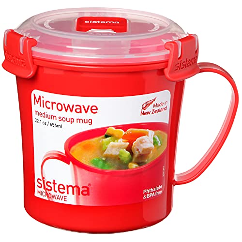 Sistema Microwave soepbeker, 656 ml, rood/transparant