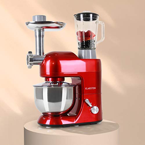 Klarstein Lucia Rossa keukenmachine-mixer (1200 watt, 5 liter mengkom, vleesmolen, fruitpers,) rood