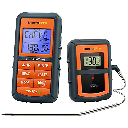 ThermoPro TP07 Barbecuethermometer, draadloze grillthermometer, braadthermometer met timer voor BBQ, oven, rookoven, bereik tot 90 meter