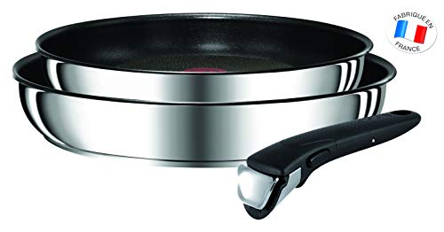 Tefal Ingenio Preference L94090 Pannenset, 22 + 26 cm, inclusief handgreep, geschikt voor inductie, anti-aanbaklaag, roestvrij staal