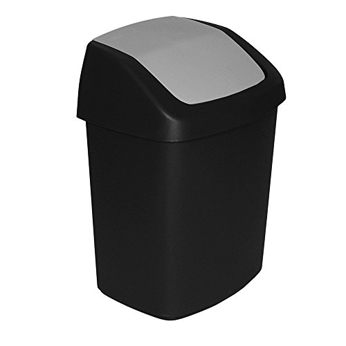 Curver Afvalemmer met klapdeksel 10 l in zwart/grijs, plastic, 24.6 x 19,8 x 37,3 cm