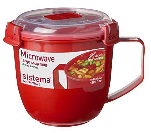 Sistema 1141ZS Magnetron Soep Mok, Kunststof, 900 ml - Rood/Helder