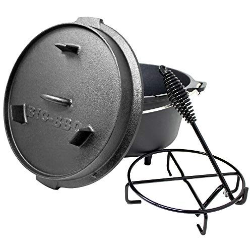 ToCis Big BBQ Premium Dutch Oven 9.0 gietijzer ingebrand 12er kookpan met deksellifter dekselstandaard met poten