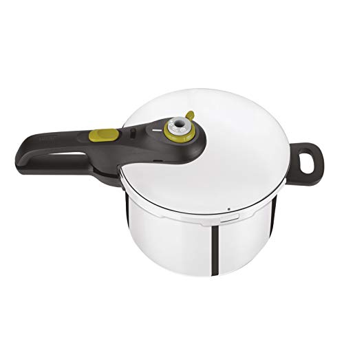 Tefal P2530737 Secure 5 Neo snelkookpan (inhoud: 6 liter, 2-traps gaarregelaar, hoogwaardig roestvrij staal) zilver/groen