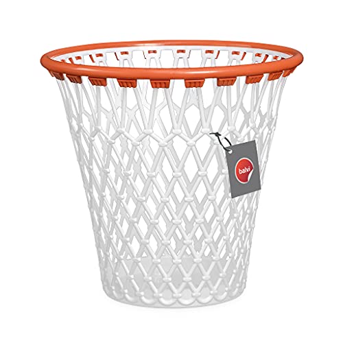 Balvi - Basket afvalemmer met grappig basketbalkorf-design, wit, van zeer robuuste kunststof.