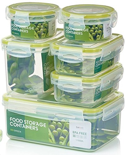 Zoë&Mii Set van 7 plastic voedselcontainers met clipdeksels, 14 stuks met soepcontainer, luchtdicht, vriezer, magnetron en vaatwasmachinebestendig, BPA-vrij, ruimtebesparend