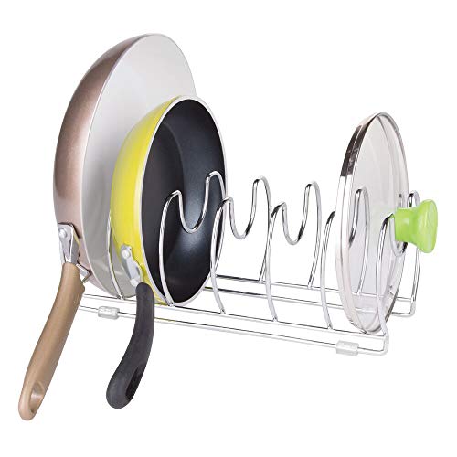 mDesign - Potten en pannenrek- metalen beugel voor het opbergen van kookgerei - vrijstaande standaard voor pannen, potten, deksels en servies - chroom