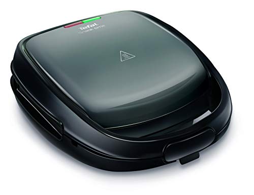 Tefal Snack Time SW341B 2-in-1 Combi-apparaat, Wafelijzer (Belgisch) en Sandwichtoaster (driehoekig), 2 Uitneembare, Antiaanbaklaag Platensets (vaatwasmachinebestendig); Multifunctioneel, 700 W, Zwart