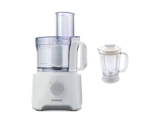 Kenwood FDP301WH MultiPro Compact Food Processor, keukenmachine 2,1 l met 2 omkeerbare schijven en kneedmessen, uitgerust met mixer 1,2 l, vermogen 800 watt, 2 snelheden + puls, wit