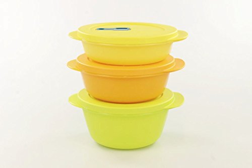 TUPPERWARE Magnetron CrystalWave 800ml limoen+600ml oranje+400 geel Micro Pop 17199