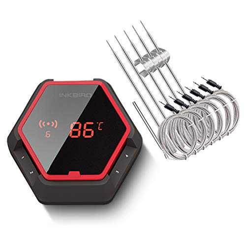 Inkbird IBT-6XS Draadloze Bluetooth BBQ Thermometer, Digitale Vleesthermometer voor Smokers met 6 Probes,USB Oplaadbare Batterij, Timer en Temperatuur Alarm