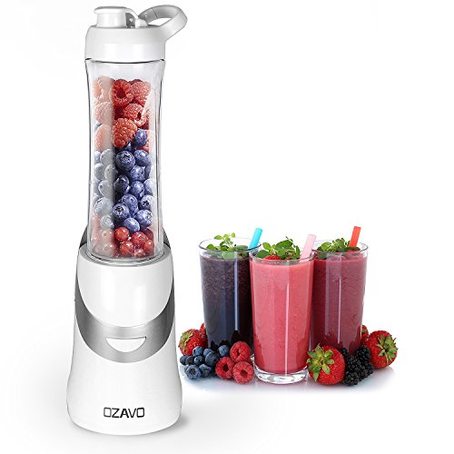 OZAVO Smoothie Maker | Blender 350W | BPA vrij | 600ml Tritan drinkfles draagbaar | 4 roestvrijstalen messen (wit)