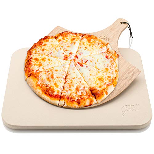 Hans Grill Pizza Stone Gift Set Voor Oven of BBQ / Grill | Grote Bak Stenen met BESTE Houten Pizza Schep GRATIS –IT. Pizza Bodem | Barbecue Bakken | Brood Bakken, Calzone, Geen Goedkope Pizza Meer.