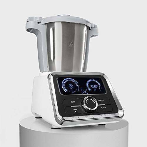 Klarstein GrandPrix - multifunctionele keukenmachine, mixer, keukenmachine met kookfunctie, 500-1000 W, roestvrijstalen kom van 2,5 liter, instelbaar van 30-120 ° C, 12 snelheden, zilver