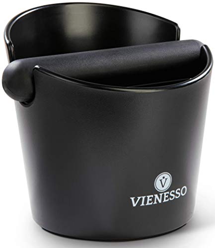 VIENESSO Barista opbergbox met rubberen en afneembare klopstang, hoogwaardig afgewerkte design-opvangbak voor espresso koffieset uit de zeefdrager 12 cm zwart