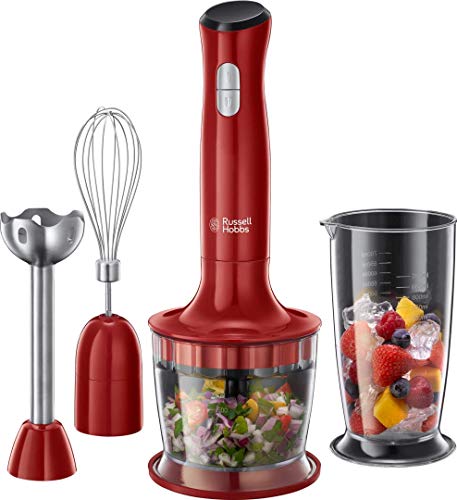 Russell Hobbs Desire 3-in-1 Staafmixer Rood, Mixen, kloppen en pureren, 2 Snelheden, Ergonomisch Handvat, Gemakelijk Reinigbaar, 24700-56