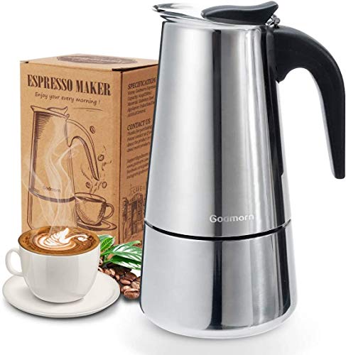 Godmorn Intenca Fornuis Italiaanse Espresso Maker, Roestvrijstalen Mokkapot Koffiekoker Caffettiera, 6 kopjes (300 ml), Geschikt voor Stovetop Koffie-maker
