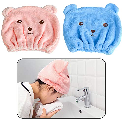 Creativee Microfiber Hair Water-Absorberende Handdoek, Leuke Droog Haar Tulband Cap, Sneldrogende Badmuts voor Vrouwen Volwassenen of Kinderen Meisjes (2-Pack)