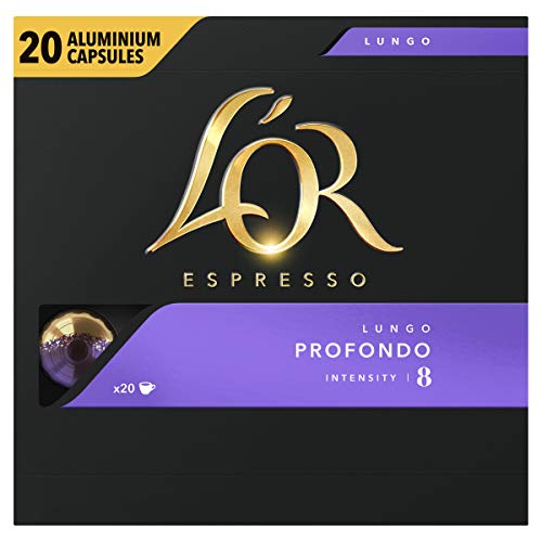 L'OR Espresso Koffiecups Lungo Profondo (200 Lungo Koffie Capsules, Geschikt voor Nespresso* Koffiemachines, Intensiteit 08/12, 100% Arabica Koffie, UTZ Gecertificeerd), 10 x 20 Cups