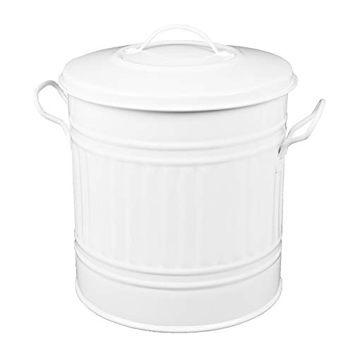 HRB Vuilnisemmer zink wit, 15 liter, vintage design, zeer stabiel met deksel - geschikt als vuilnisemmer keuken - bruikbaar als afvalemmer of voor het opbergen van kleding