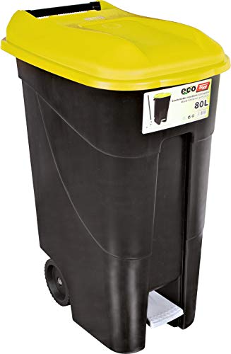 Tayg 259297 afvalemmer wielen + pedaal 80 liter, deksel geel