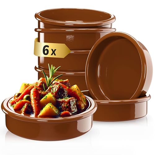 ToCi Set van 6 tapasschalen bruin ovenschaal | 175 ml Cazuela schaal | Ton-dessertkommen Mediterrane Ø 11,5 cm | Traditionele klei uit Spanje