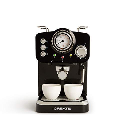 IKOHS THERA Retro Express koffiezetapparaat voor espresso en cappuccino, 1100 W, 15 bar, draaibare stoomstrijkijzer, capaciteit 1,25 l, gemalen koffie en enkele pads, met dubbele uitgang (zwart)
