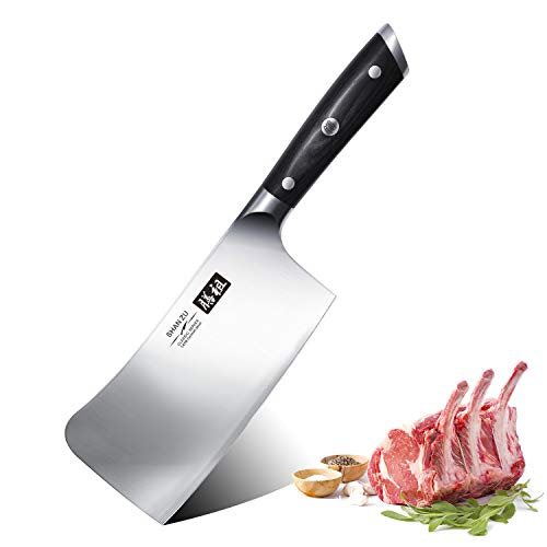 SHAN ZU Slagersblad Chinees keukenmes hakmes 17,8 cm roestvrij staal 21 ° verdikt mes voor het hakken van botten - klassieke serie
