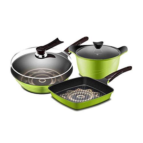 WJMLS 3-delige Nonstick Kookgerei Starter Set, Non-Stick Pan Wok Soep Pot Koekenpan Huishoudelijke Gasfornuizen Inductie Fornuis Toepasselijk