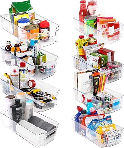 KICHLY – Opberbakken Bijkeuken (Transparant) - Set van 8 containers (4 grote en 4 kleine opbergbakken) Opslag voor keuken, bijkeuken, kasten, aanrecht en koelkast - BPA-vrij