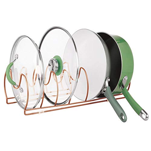 mDesign - Potten en pannenrek- metalen beugel voor het opbergen van kookgerei - vrijstaande standaard voor pannen, potten, deksels en servies - pc koper