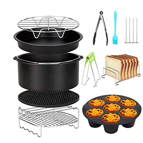 Air Fryer Accessoires 8 Inch 10 Stks voor Gowise Phillips Cozyna Airfryer XL 3.8QT-5.8QT, Extra Gift 4 Stks Barbecue Naald(Black 10PCS)