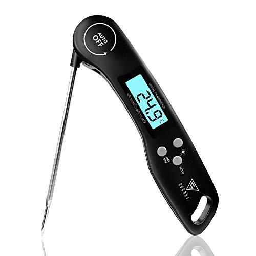 Vleesthermometer, DOQAUS Keukenthermometer Barbecuethermometer, Digitale Instant-thermometer met 3s Directe Uitlezing, Opvouwbare Lange Sonde en LCD-scherm, voor Keuken, Grill, BBQ, Baby Voeding