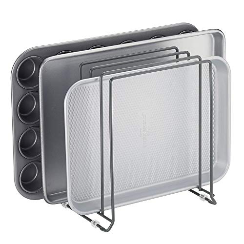 mDesign - Pannendekselhouder - standaard/rek - voor deksels van potten en pannen en kookgerei - voor keukenkasten, voorraadkasten of keukenoppervlakken - metaal/vrijstaand/met 5 uitsparingen - pc grafiet