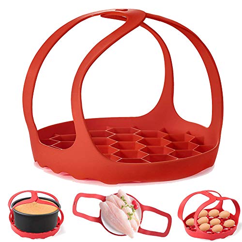 Snelkookpan Sling,Siliconen bakvormen Sling voor 6 Qt/8 Qt Instant Pot, Ninja Foodi en multifunctionele fornuis Anti-brandende bakvormen Lifter Steamer Rack,BPA-vrije siliconen eierstomerrek (rood)