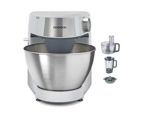 Kenwood Prospero + Khc29.Howh Keukenmachine, 4,3 L Roestvrijstalen Kom, 1000 Watt, Incl. 3-Delige Patisserie Set, Hakmolen, Acryl Mixer, Citruspers En Spatscherm, Wit