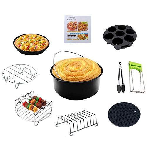 Air Fryer Accessories 7 inch 10-Piece Set, with Non-Stick Coating, Suitable for air Fryer Accessories of 5.2-5.8QT (Black, 7IN)