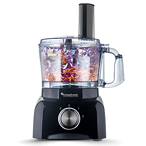 TurboTronic TT-FP800 Food Processor 800 watt keukenmachine 1,2 liter container BPA-vrij versnipperaar, sinaasappelpers (zwart)