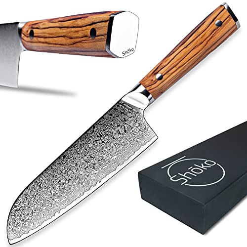 Shoko® Damast koksmes keukenmes koksmes met olijfhout damast mes (Santoku)