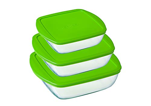 Pyrex® Cook & Store voorraaddozen van glas, vierkant, met deksel, 0,35 l, 1 l, 2,2 l, BPA-vrij