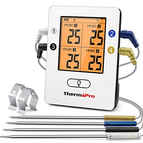 ThermoPro TP25 Bluetooth vleesthermometer met 4 temperatuursondes Smart Draadloze Digitale Koken Voedsel BBQ Thermometer voor Grilling Smart Oven Thermometer Oplaadbare Roker Thermometer