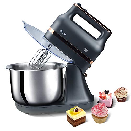 DEEYA Elegante handmixer plus Turbo elektrische 400W keukenmachine 5 snelheden incl. standaard met 3,5L roestvrij stalen mengkom handmixer 2 deeghaken en 2 mixers deegmachine