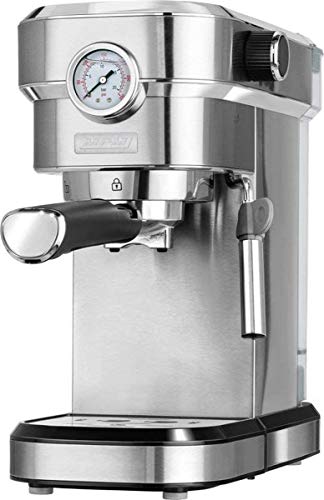 MPM MKW-08M Express koffiezetapparaat, 20 bar, voor espresso, cappuccino en latte, verstuiver voor het opschuimen van melk, kopjes, roestvrijstalen afwerking, afneembaar waterreservoir 1,2 l, 1350 W