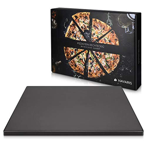 Navaris pizzasteen XL voor oven en barbecue - Rechthoekige pizzaplaat 38 x 30 cm - Broodbaksteen - Keramisch geglazuurd - Zwart