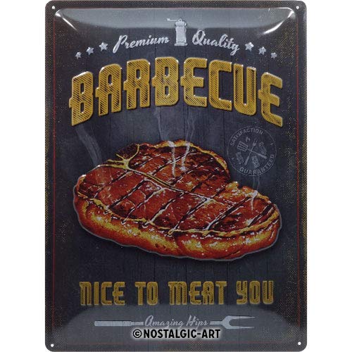 Nostalgic-Art Metalen Retro Bord, Barbecue Nice To Meat You – Geschenkidee voor barbecuefans, van metaal, Vintage ontwerp, 30 x 40 cm