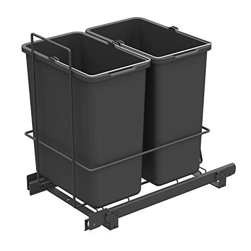 LM 62/2 inbouw vuilnisemmer uittrekbaar met 2x10L afvalemmer mand mand antraciet 25,8x41,4x39,5 cm - antraciet duo afvalscheidingssysteem voor de keuken onderkast
