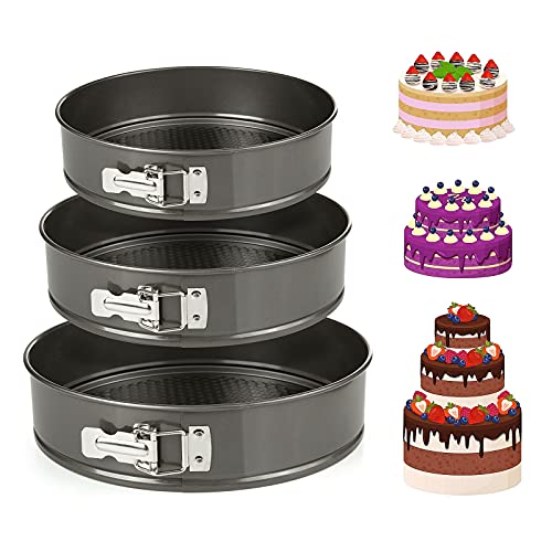 Diealles Shine Cake Pan Set, Springform Bakblikken Set Non-Stick Lekvrij Ronde Springvorm Cake Tin met Verwijderbare Bodem, Cake Tins Set van 3 Maten 9"/10"/11"