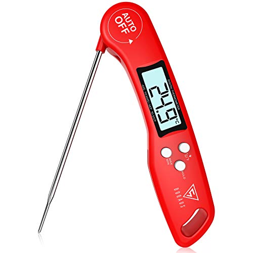 DOQAUS Digitale Braadthermometer,Keukenthermometer Vleesthermometer Grillthermometer, Instant-Read Thermometer met 3s Directe Uitlezing, Opvouwbare Lange Sonde en LCD-scherm, voor Keuken, Grill, BBQ, Baby Voeding(Rood)